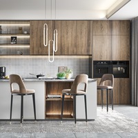 Meuble de cuisine et de salon moderne et multifonctionnel en bois massif avec portes vitrées ouvertes, panneaux en bois de rose multicouches, sur mesure pour toute la maison