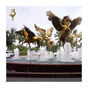 Outdoor Garden Large Cast Bronze Iron Gold Water Fountain With Wing Horse Statue