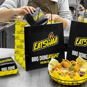 Sacs en papier kraft personnalisés, écologiques, biodégradables, imprimés avec logo, pour hamburgers, poulet frit, avec poignées torsadées - Product Image 4