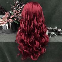 Perruque de célébrité, couleur rouge vif, longue, ondulée, synthétique, avec dentelle frontale, look volumineux pour festival et vacances