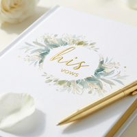 Ensemble de livres de vœux de mariage personnalisés pour lui et pour elle, reliure cousue, impression à bord doré