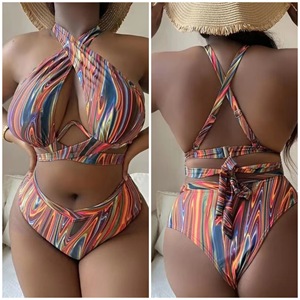 Nouveau <span class=keywords><strong>Maillot</strong></span> de Bain <span class=keywords><strong>Grande</strong></span> <span class=keywords><strong>Taille</strong></span> pour Femmes 2024 Bikini Chic Imprimé à Cordon de Serrage <span class=keywords><strong>Deux</strong></span> <span class=keywords><strong>Pièces</strong></span> <span class=keywords><strong>Maillot</strong></span> de Bain Femme - Product Image 3