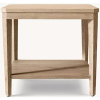 Table d'appoint en bois massif avec étagère, finition chêne brossé, pieds coniques, rangement ouvert, table d'appoint moderne Japandi, table de chevet