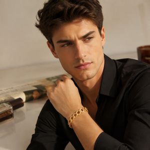 Cadena Cubana de Cobre Grabada con Baño de Oro de 24k para Hombre, Pulsera Cubana con Baño de Oro de 24k para Arabia Saudita - Product Image 3