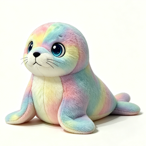 Peluche de foca arcoíris personalizado, peluche de foca con degradado de colores pastel, peluche de foca colorido, muñeco de león marino con efecto tie-dye arcoíris - Product Image 2