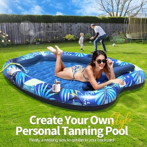 Cama Flotante Doble Inflable con Estampado <span class=keywords><strong>Tropical</strong></span>, Tumbona Flotante con Portavasos y Respaldo para <span class=keywords><strong>Piscina</strong></span> Js-102 - Product Image 4