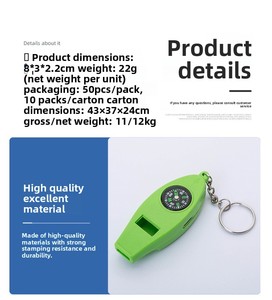 Khẩn cấp tồn tại còi la bàn nhiệt kế sắc nét âm thanh keychain thiết kế đa chức năng đi bộ đường dài còi cắm trại ngoài trời Đi bộ đường dài - Product Image 6