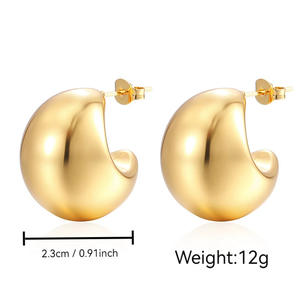 Boucles d'oreilles créoles ovales creuses en acier inoxydable, style européen et américain, pour femmes, plaqué or 18 carats, vente en gros transfrontalière - Product Image 4