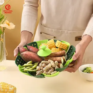 Haushalts küche Runder tragbarer Kunststoff-Dampf garer Multifunktion aler tragbarer klappbarer Silikon-Gemüse dampfer korb