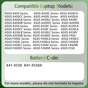 Batería de Repuesto para Portátil OEM de Fábrica, 14.4V 2200mAh <span class=keywords><strong>A41</strong></span>-<span class=keywords><strong>X550A</strong></span> <span class=keywords><strong>A41</strong></span>-X550, Compatible con <span class=keywords><strong>ASUS</strong></span> X550C F550 X550CA K550 P550L X550L X450 P550C - Product Image 2