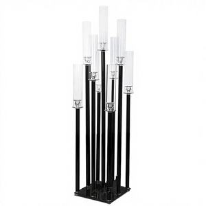 Candelabros Cuadrados de Metal Negro de 9 Brazos para Centros de Mesa de Boda, Color Personalizable, Alta Calidad - Product Image 1
