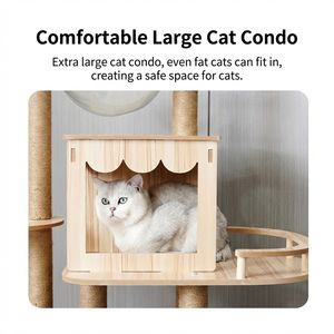Arbre à chat de luxe en bois, avec condo, structure d'escalade, poteau à gratter en sisal, lit capsule et baldaquin d'observation, mobilier d'intérieur - Product Image 4