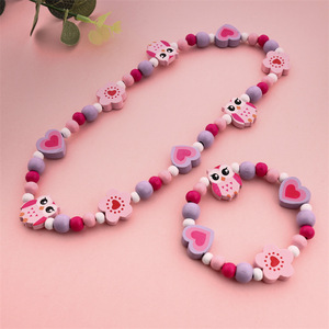 Juego de Joyería de Madera con Diseño de Búho de Dibujos Animados Ecológico, Collar y Pulsera con Cuentas de Colores Pastel, <span class=keywords><strong>Accesorios</strong></span> <span class=keywords><strong>para</strong></span> Niñas, Regalo de Cumpleaños - Product Image 2