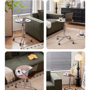Wan Yusen <b>Round</b> <b>Coffee</b> <b>Table</b> Wood Top Height Adjustable Movable Rotatable For Living Room Home Use - Product Image 4