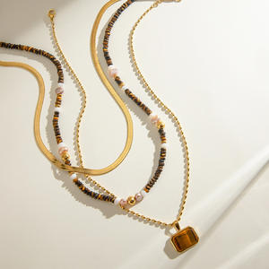 สร้อยคอประดับจี้หัวใจเสือสองชั้นทำจากสเตนเลสชุบทอง18K สไตล์วินเทจสำหรับผู้หญิง - Product Image 4