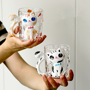 Copo de Vidro com Alça de Gato Fofo, Copo de Água de Alta Estética para Casa, Copo de Café e Leite para Estudantes e Mulheres - Product Image 3