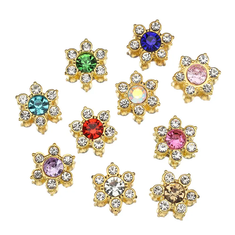 100PCS/bag 1.3cm Small Rhinestone Floral Beads Charms for DIY Crafts Flat-back Metal Buttons Ornaments For Decorated Phones