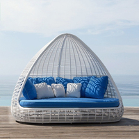 Hotel Dreieck Strand betten Rattan Wicker Sun Day Daybed Gartenmöbel Chiase Lounge Sonnen liegen mit Baldachin