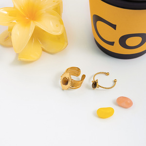 Fashion <b>Rings</b> Gold Tone Tiger Eye <b>Open</b> <b>Ring</b> Geometric Flower Shape Unisex Jewelry - Product Image 3