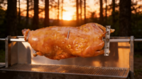 Barbecue rotatif professionnel robuste au charbon de bois avec roues pour porc, agneau, poulet, jardin et terrasse extérieurs