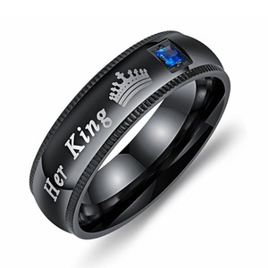 En gros Son Roi Sa Reine Couple Amoureux Humeur Bande Gravé Ovale Coupe Zircon En Acier Inoxydable Romantique Unisexe Anneaux - Product Image 3