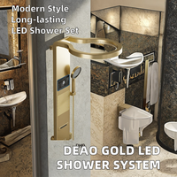Système de douche multifonctionnel en aluminium doré pour villa, avec affichage LED, eau chaude et froide, design moderne pour salle de bain