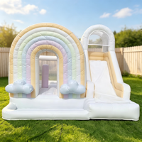 Château gonflable arc-en-ciel couleur macaron avec toboggan et piscine à balles, château gonflable avec fonctions interactives, vente en gros