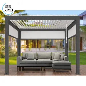 Logam Elektrik Antiair Mudah Dipasang, Gazebo Luar Ruangan Aluminium Penahan Matahari Pergola dengan Layar Ritsleting