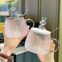 Nouvel Arrivage – Tasse en Verre Faite à la Main avec Couvercle Ours et Cuillère pour Café, Eau, Thé, Jus – Usage Domestique