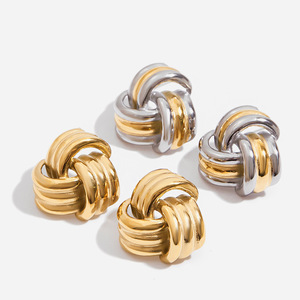 Boucles d'oreilles pendantes en acier inoxydable plaqué or 18 carats, motif géométrique en spirale à trois couches, design tendance - Product Image 1