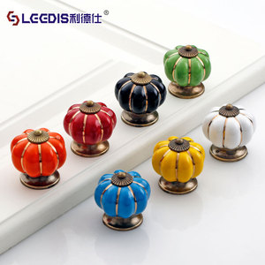 Lgedis <b>Ceramic</b> Pumpkin Shape <b>Drawer</b> <b>Knob</b> Zinc Alloy Durable Furniture Cabinet Handle Pastoral Style Children Room Decor - Product Image 2