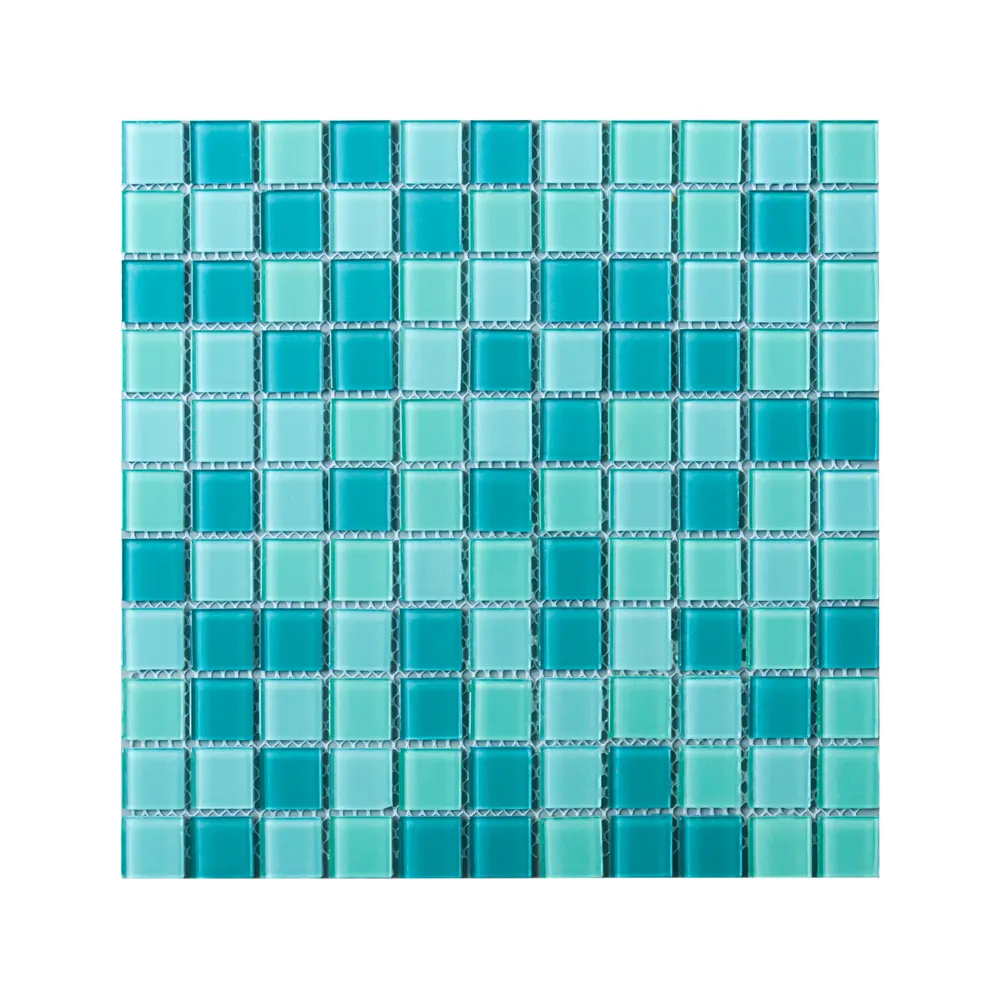 Verre turquoise mélangé, carré, brillant, mosaïque de cristal pour salle de bain et cuisine, couleur mélangées, piscine, offre spéciale