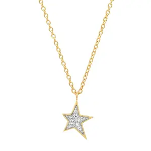 LOZRUNVE 925 Sterling Silver Pave CZ Stone Asymmetrical 5 Point Star Pendant Necklace 14k 18k Gold Jewelry