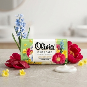 Vintage Garden Floral Scented Premium Cream Bar <b>Soap</b> with Coconut Oil and Glycerin for Hand and Body Care 140 g Olivia Flora Car - Product Image 1