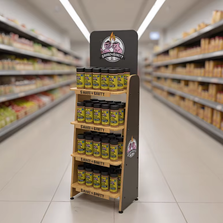 Custom 4 – Tier Wooden Easy Assemble Display Rack for Seasoning Shaker Bottles for Supermarkets & Retail Stores — view 5
