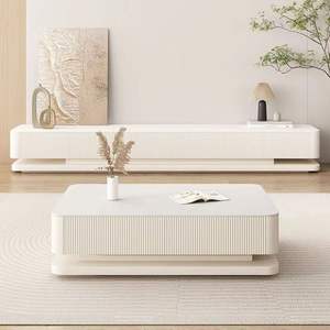 Meuble TV et table basse en ardoise de style crème-Casier de rangement minimaliste moderne pour petit appartement salon maison - Product Image 1