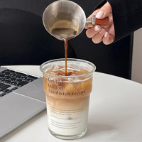 Gobelet en verre transparent de 450 ml, tasse à boire à large ouverture avec motif imprimé pour café, jus, lait, boissons