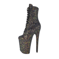 Bottes sexy à plateforme scintillante imperméables de 20 cm, style stiletto, pour l'automne, chaussures de danse en boîte de nuit, chaussures de défilé, grandes tailles européennes-américaines
