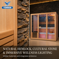 Sauna moderne extérieur avec douche intégrée, cabine de bien-être en bois massif, chauffage électrique, pré-assemblage, support usine