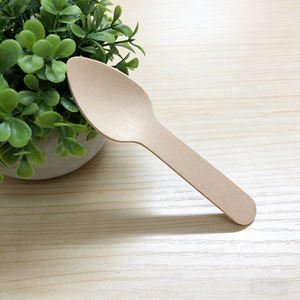 75mm使い捨て白樺材スクエアスパデ、環境に優しい堆肥化可能なアイスクリーム/デザートスプーンとヨーグルト用、100本入り - Product Image 5