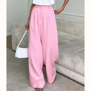 RedPeony Solid Pink High Waist Loose Fit Baggy Pants Harem Pants 2024 Summer Spring Women Wig Leg Oversized Trousers