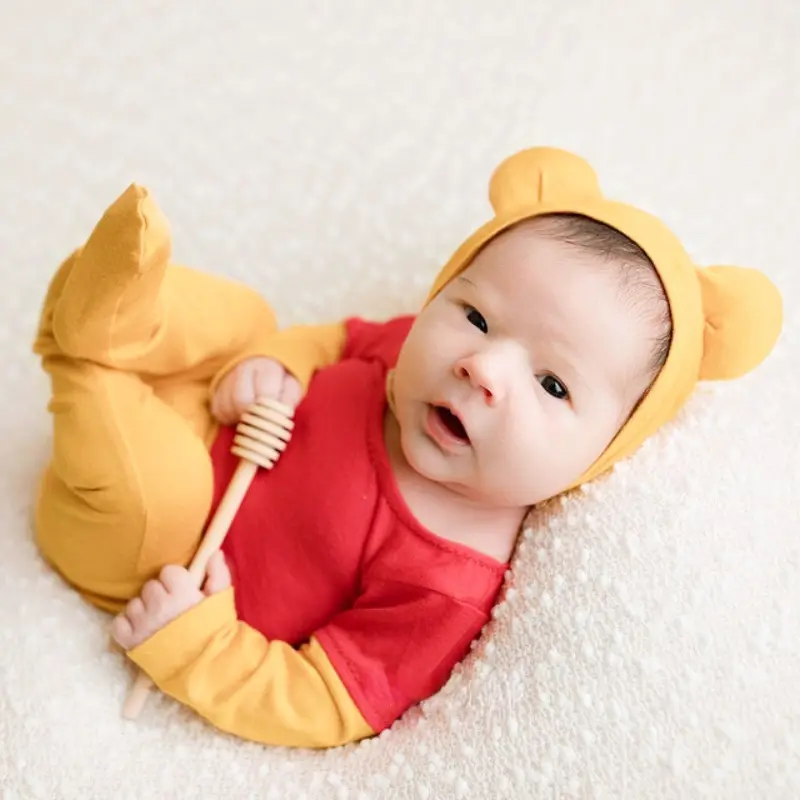 Conjunto de traje de fotografía de oso recién nacido, conjunto de traje de fotografía con capucha con tema de oso bebé, conjunto de fotografía recién nacido