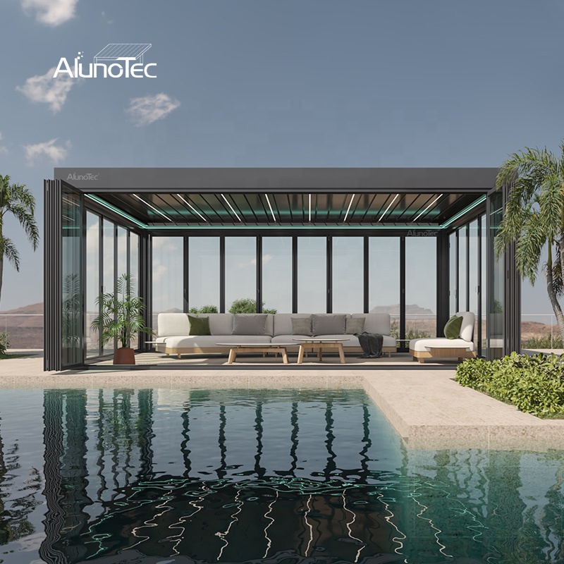 AlunoTec, роскошная садовая беседка, моторизованная биоклиматическая алюминиевая крыша для внутреннего дворика, наружная жалюзи, алюминиевая беседка