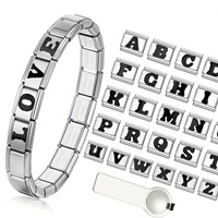 Bracelet à breloques italiennes avec lettres, modules DIY d'initiales anglaises noires avec technique d'huile coulante