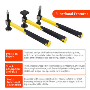 Kit professionnel de réparation de bosses de voiture <span class=keywords><strong>11</strong></span> pièces, ensemble marteau et dolly, en acier au carbone pour tôle, manche plastifié jaune, pour 6 mois - Product Image 2