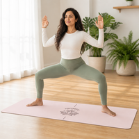 Tapis de yoga en caoutchouc naturel antidérapant avec lignes d'alignement, épaissi, 183 cm x 5 mm, tapis d'exercice fitness, tapis de danse de luxe rectangulaire pour la maison