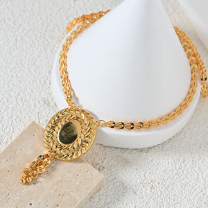 Charm <strong>Coin</strong> Pendant 18K Gold Plated Retro Laurel Wreath Oval Pendant <strong>Necklace</strong> Trendy Statement Bridal Jewelry for Women - Product Image 6