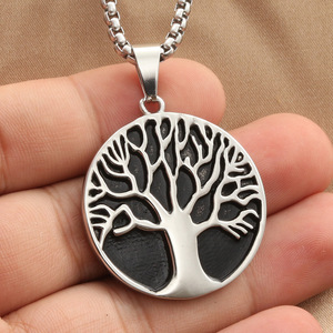yunnique Stainless Steel <b>Tree</b> Pendant Themed Geometric Plant Design Retro Style For Men Gift <b>Necklace</b> - Product Image 3