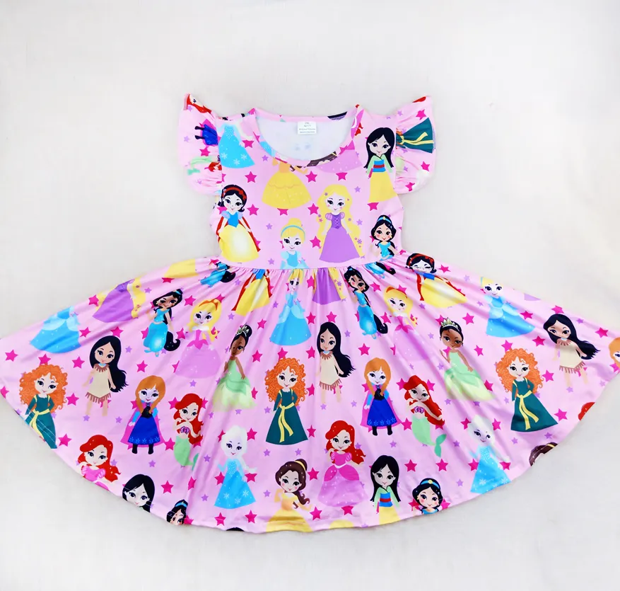 Ropa de diseño personalizado para niños, vestido de Manga mariposa, bonito estampado de princesa