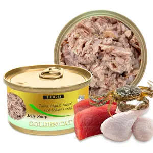 Golden Cat Tuna daging & rasa ayam & kepiting Jelly sup 80 gram 170 gram kucing kalengan makanan hewan peliharaan